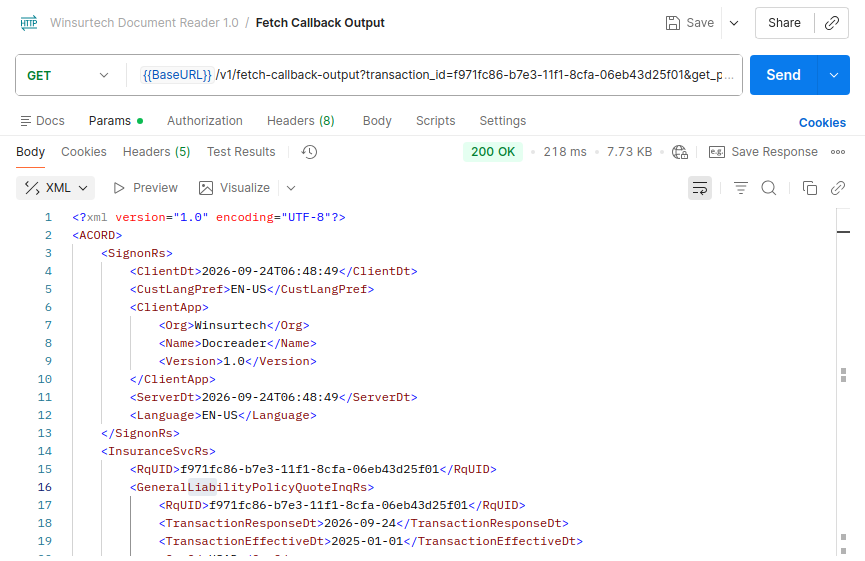 XML Data Extraction Postman Screenshot